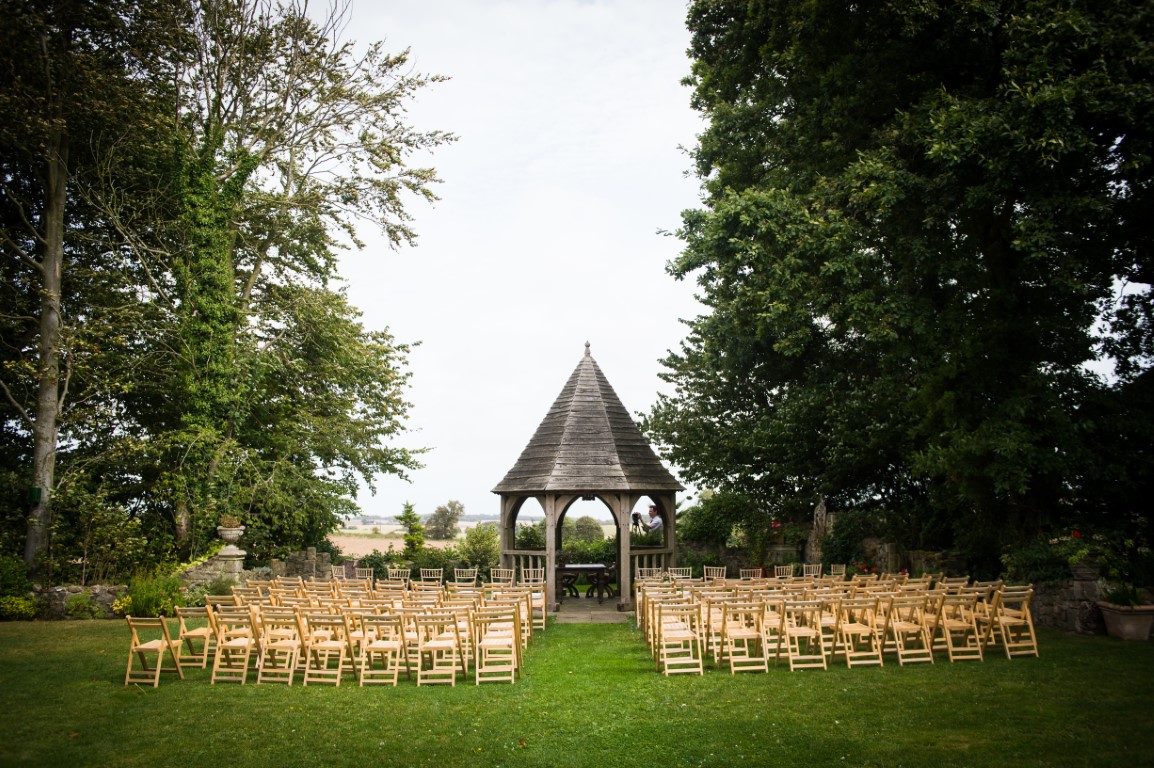 A picture of the outdoor ceremony area, in Godric's Garden at Solton Manor